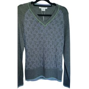 Nike Golf Women's Medium New Merino Wool V-Neck Sweater Grey Houndstooth Pattern